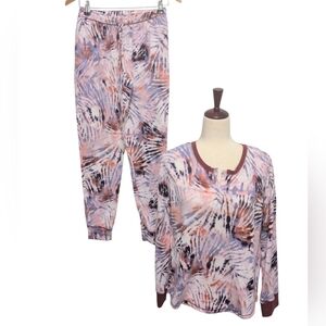 Refinery 29 Tie Dye Pajama Set Loungewear Matching Jogger Pants Henley Top XS